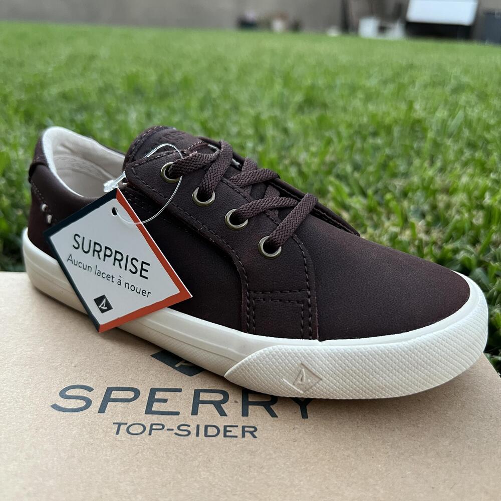Sperry Shoes Boys Size 11 Brown Striper II LTT Jr Surprise No Tie Memory Foam